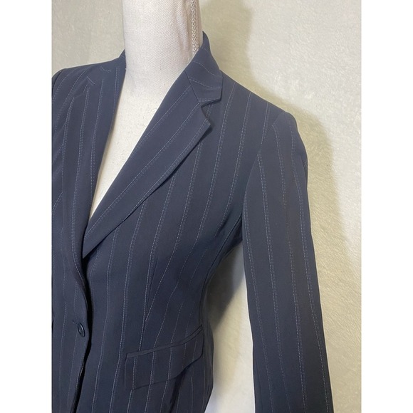 Liz Claiborne Women's Navy Blue Striped Lined Petite Blazer Jacket Size 4P - Picture 2 of 9
